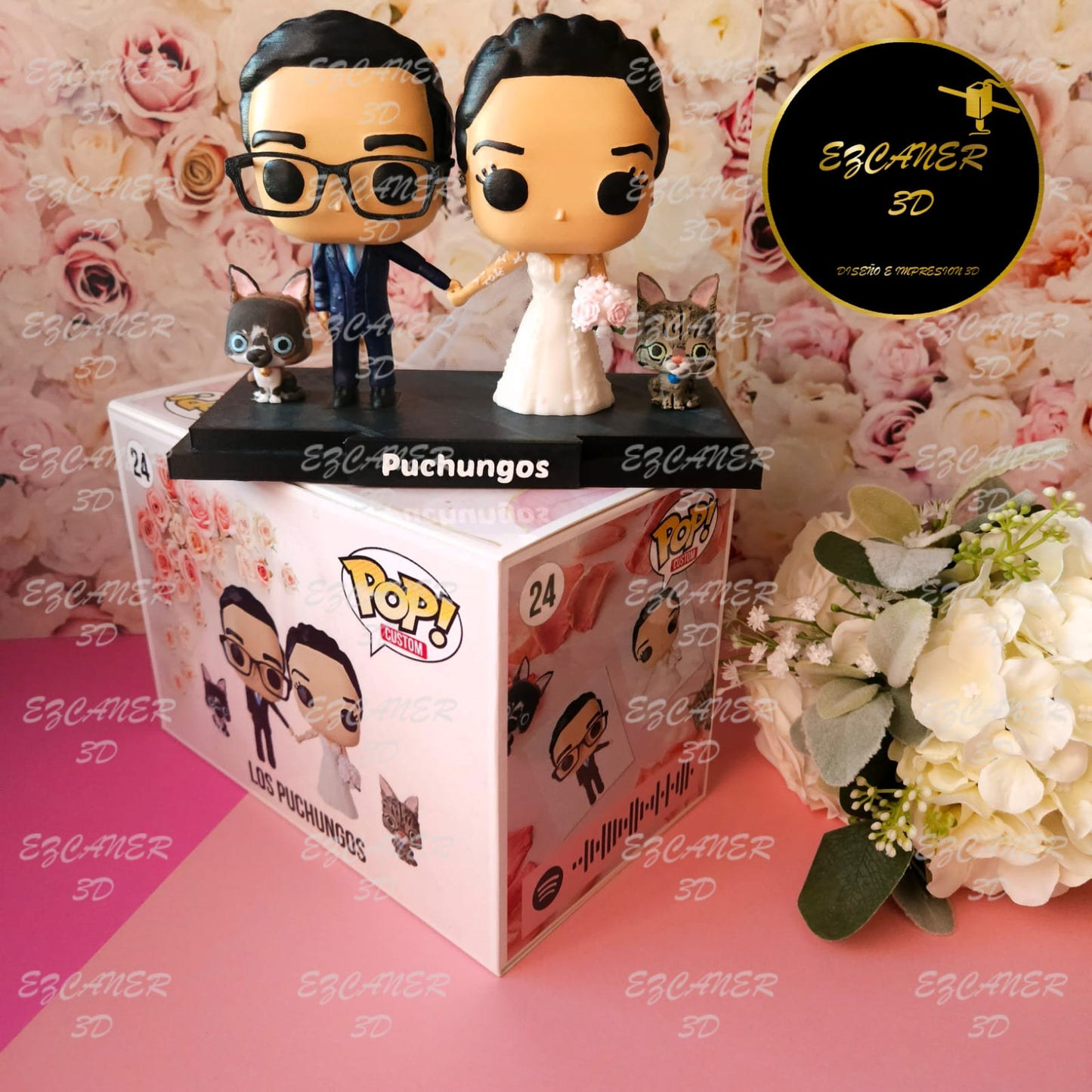 Boda, pareja con 2 mascotas