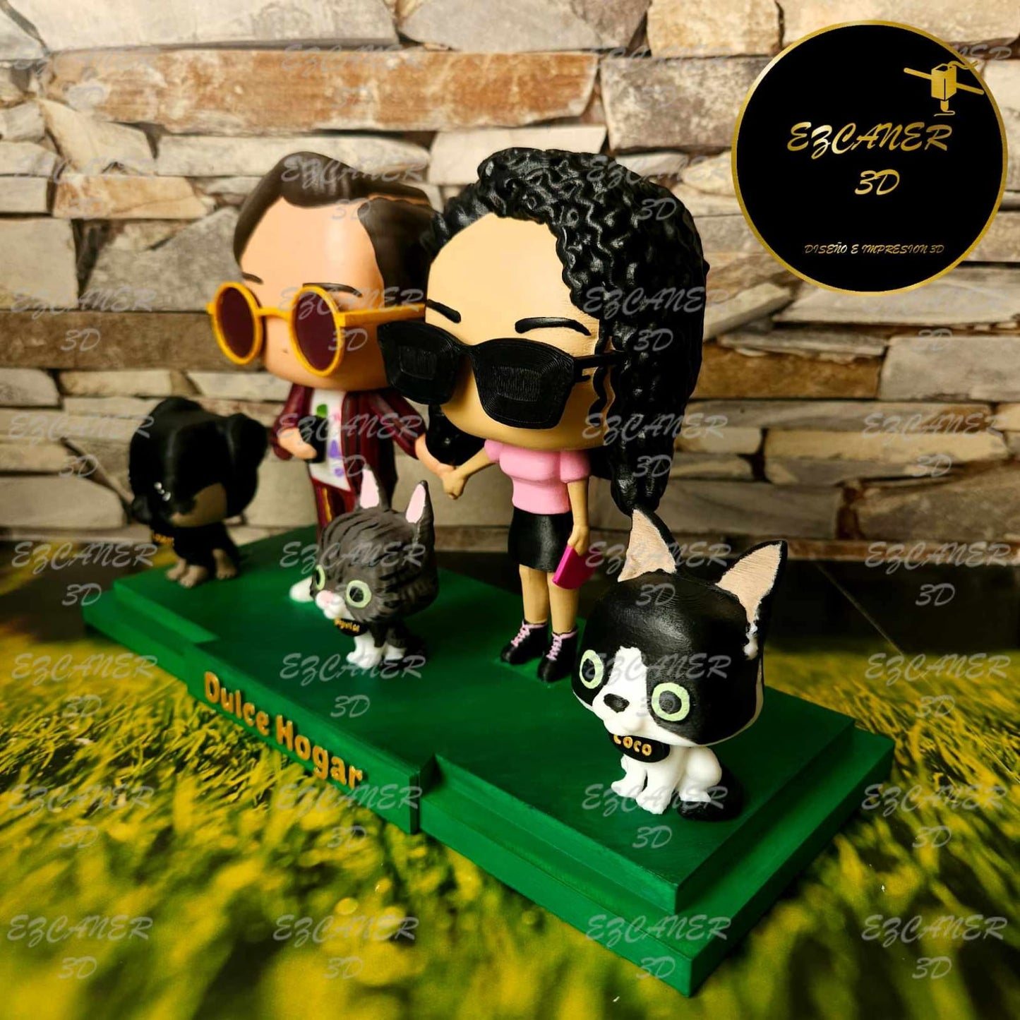 Pareja con 3 mascotas, sencillos / básicos