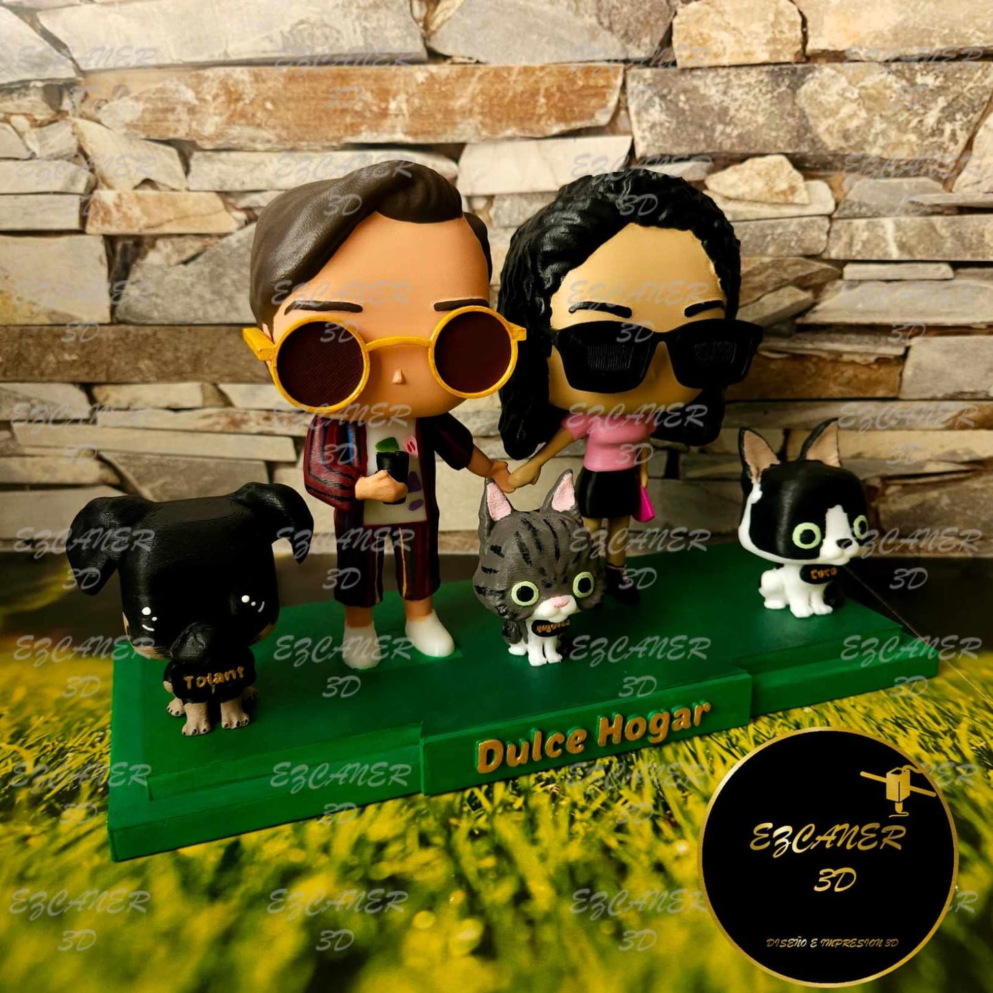 Pareja con 3 mascotas, sencillos / básicos
